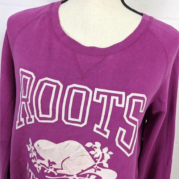 Roots Purple Sweatshirt Crew Neck Raw Hem Size Small - Picture 4 of 10